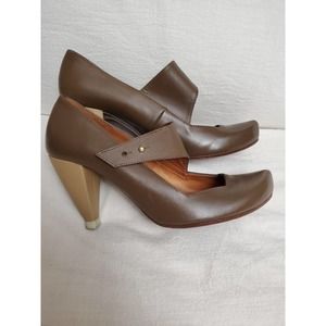 Chie Mihara Brown Leather Block Heel Mary Jane Pinup Almond Toe Heels Size 39
